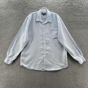 Vilebrequin Shirt Mens 2XL Light Blue Linen Long Sleeve Button Up Pocket Casual